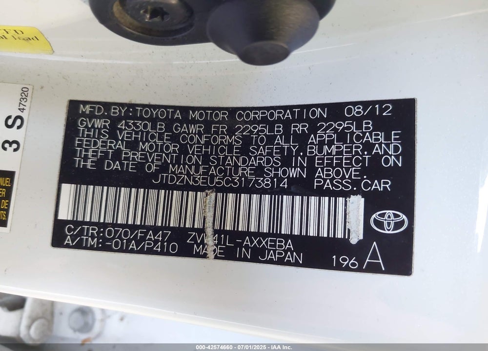 2012 TOYOTA PRIUS V VIN: JTDZN3EU5C3173814