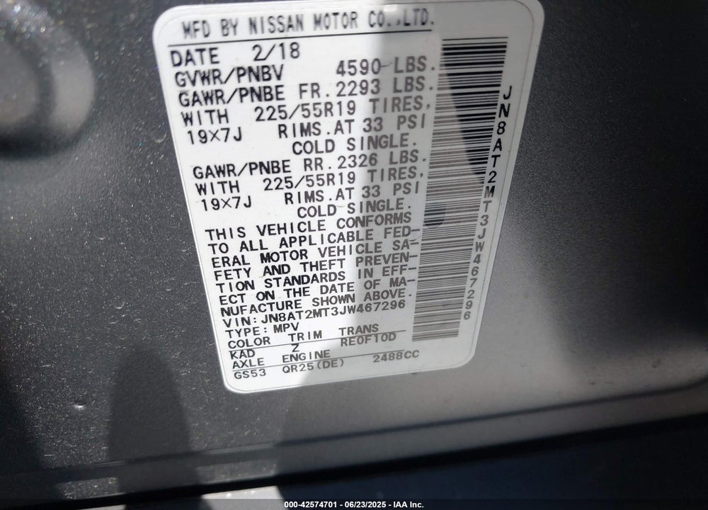 2018 NISSAN ROGUE SL VIN: JN8AT2MT3JW467296
