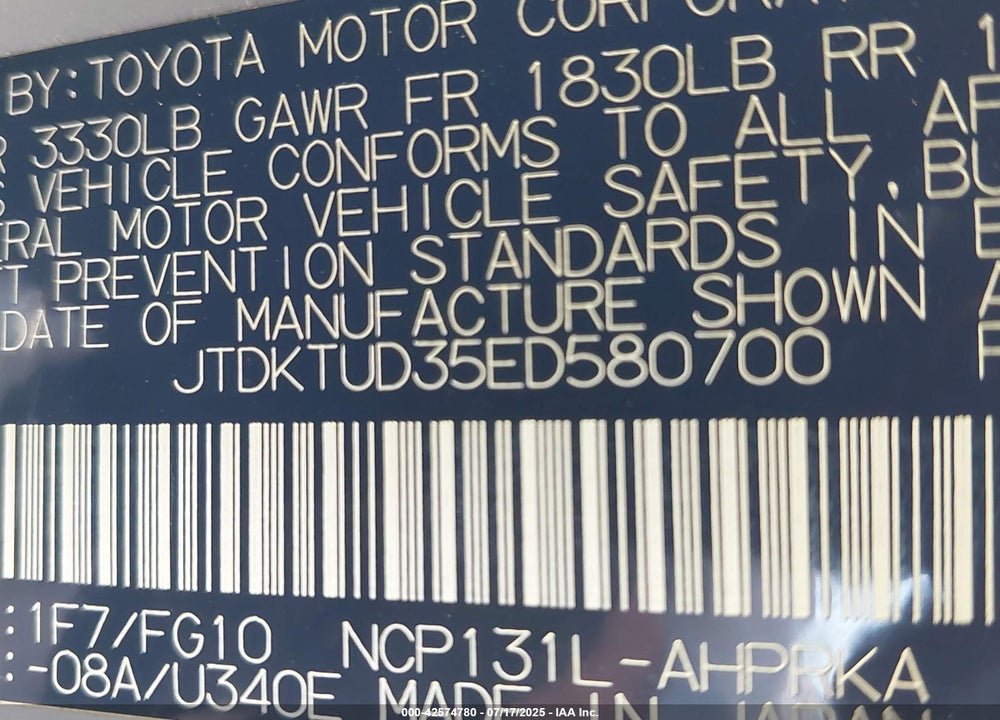 2014 TOYOTA YARIS VIN: JTDKTUD35ED580700