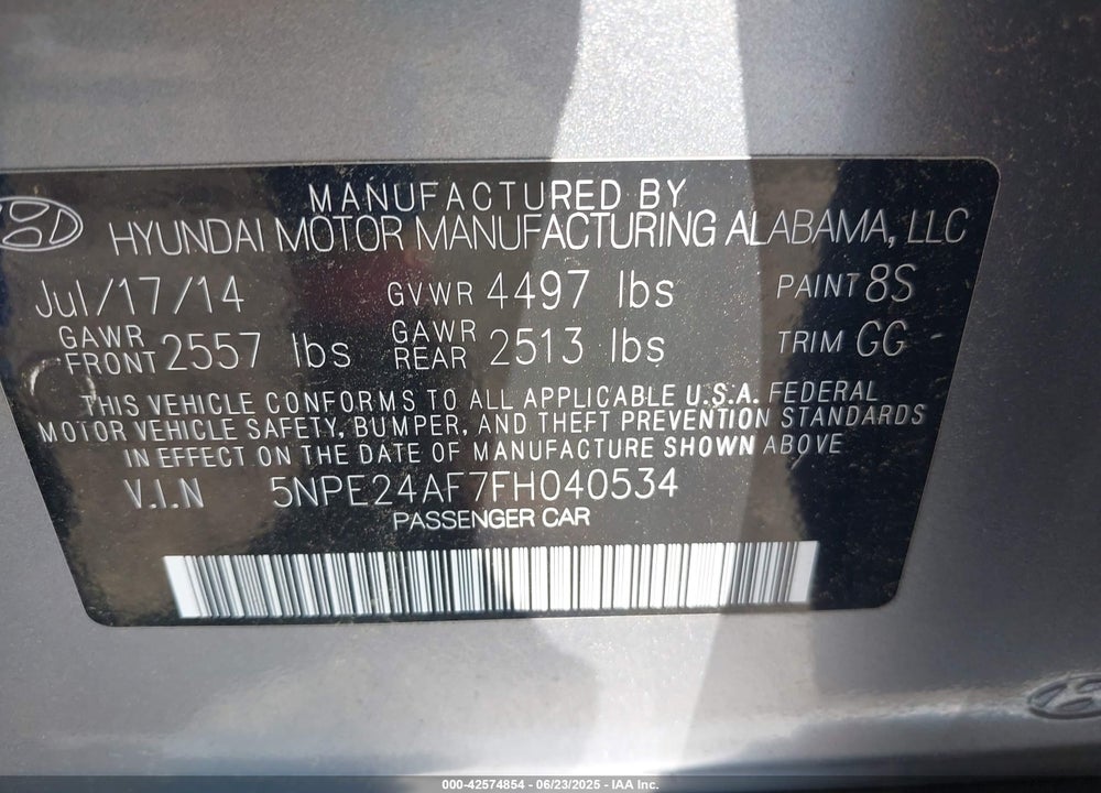 2015 HYUNDAI SONATA VIN: 5NPE24AF7FH040534