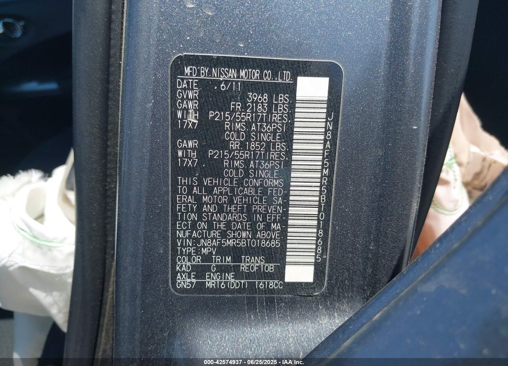 2011 NISSAN JUKE VIN: JN8AF5MR5BT018685