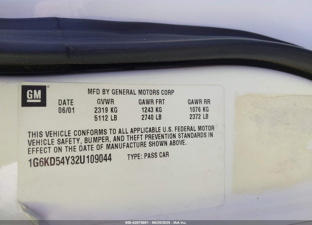 2002 CADILLAC DEVILLE STANDARD VIN: 1G6KD54Y32U109044