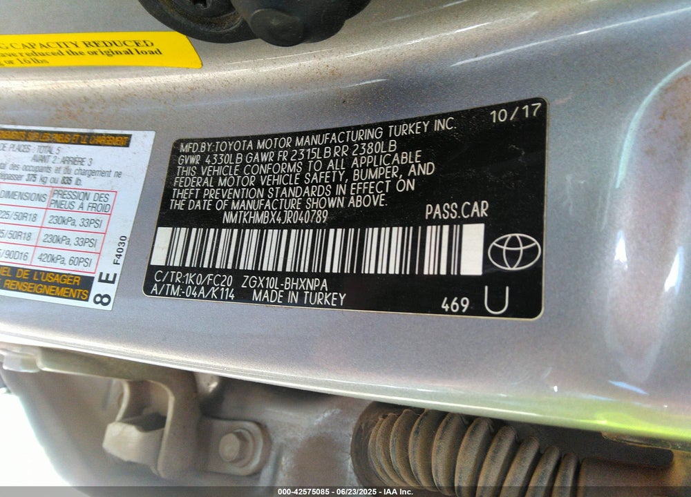 2018 TOYOTA C-HR VIN: NMTKHMBX4JR040789