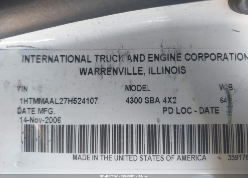 2007 INTERNATIONAL 4000 4300 VIN: 1HTMMAAL27H524107