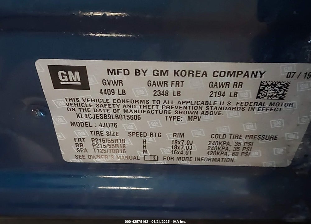 2020 BUICK ENCORE VIN: KL4CJESB9LB015606