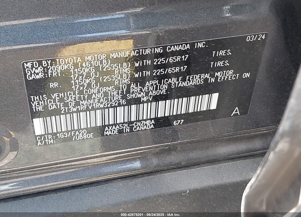 2024 TOYOTA RAV4 VIN: 2T3W1RFV1RW329216