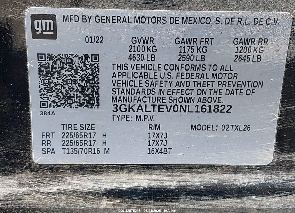 2022 GMC TERRAIN VIN: 3GKALTEV0NL161822