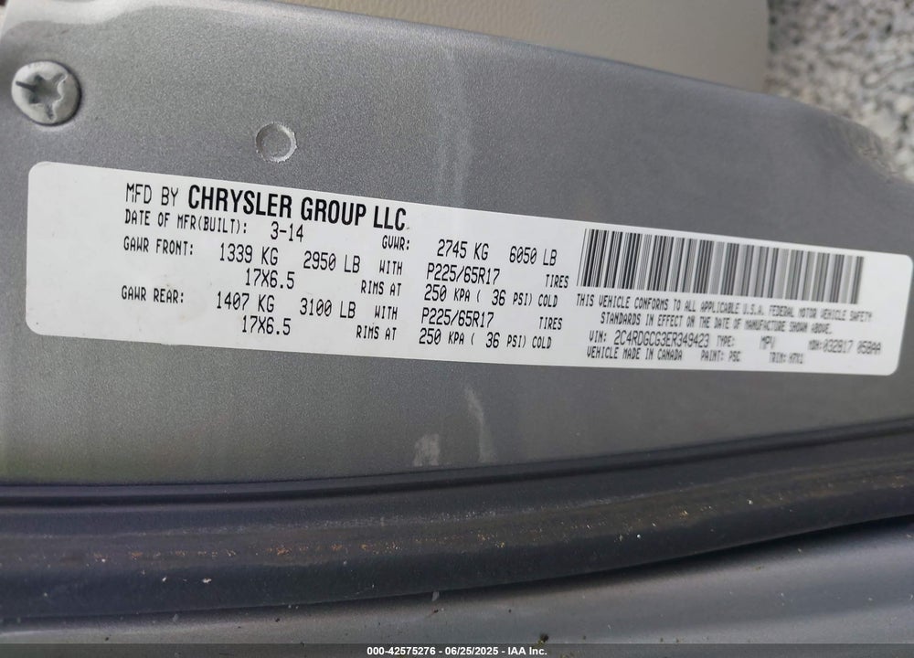 2014 DODGE GRAND CARAVAN SXT VIN: 2C4RDGCG3ER349423