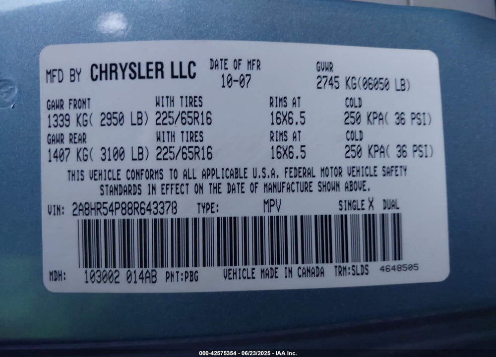 2008 CHRYSLER TOWN & COUNTRY TOURING VIN: 2A8HR54P88R643378