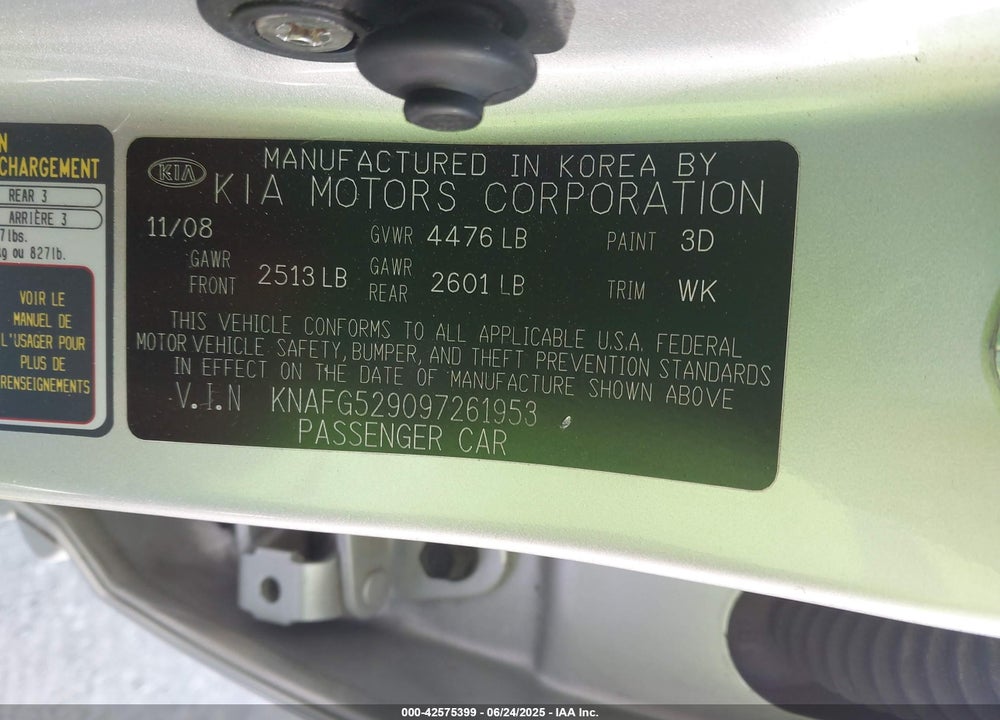 2009 KIA RONDO VIN: KNAFG529097261953