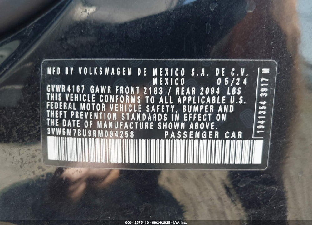 2024 VOLKSWAGEN JETTA VIN: 3VW5M7BU9RM094258