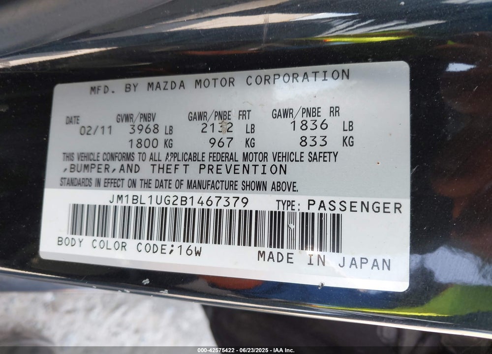 2011 MAZDA MAZDA3 VIN: JM1BL1UG2B1467379