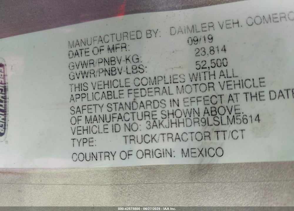 2020 FREIGHTLINER NEW CASCADIA 126 VIN: 3AKJHHDR9LSLM5614