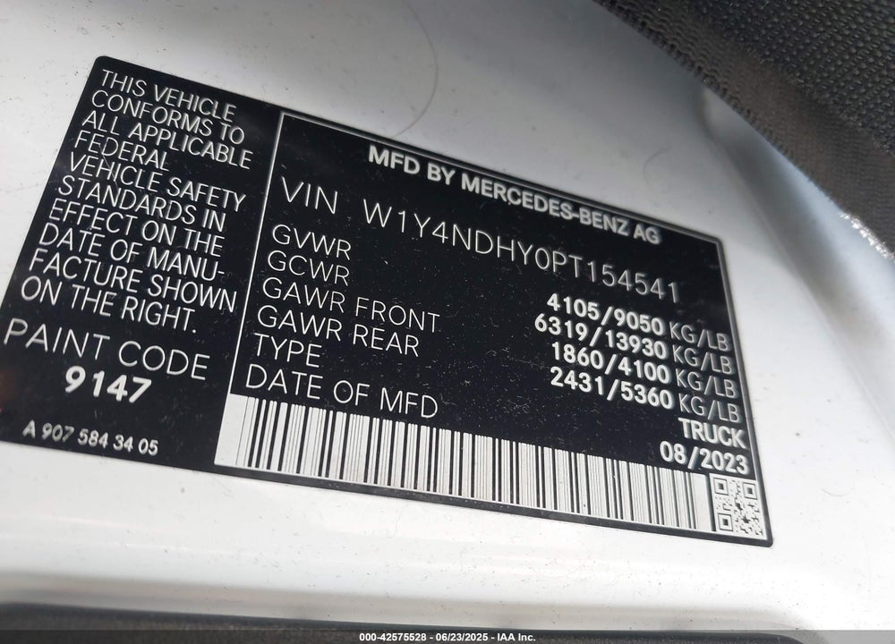 2023 MERCEDES-BENZ SPRINTER 2500 HIGH ROOF 4-CYL DIESEL HO VIN: W1Y4NDHY0PT154541