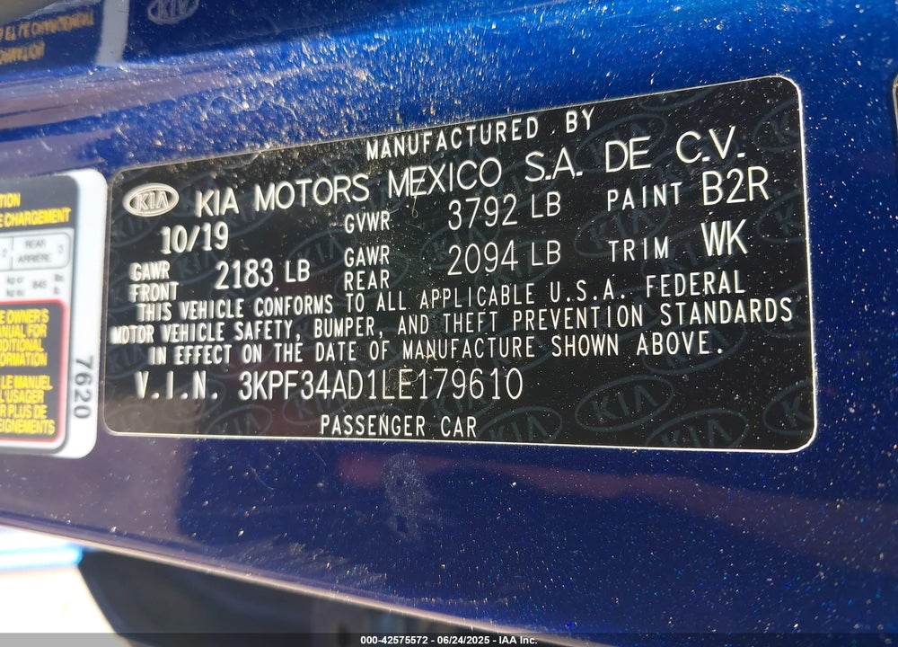 2020 KIA FORTE GT LINE VIN: 3KPF34AD1LE179610