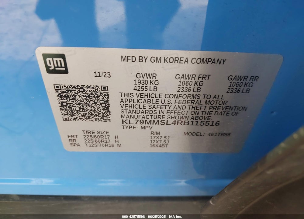 2024 CHEVROLET TRAILBLAZER VIN: KL79MMSL4RB115516