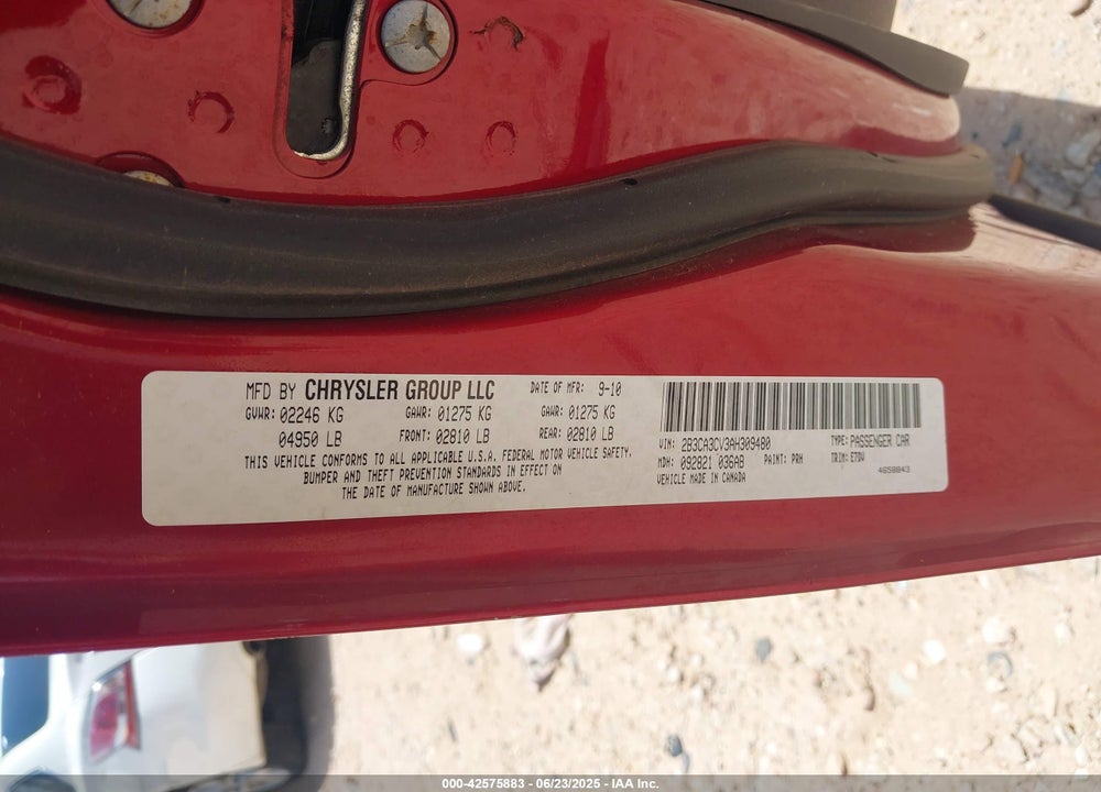 2010 DODGE CHARGER SXT VIN: 2B3CA3CV3AH309480