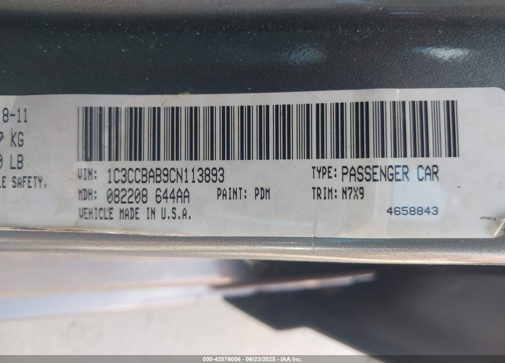 2012 CHRYSLER 200 LX VIN: 1C3CCBAB9CN113893