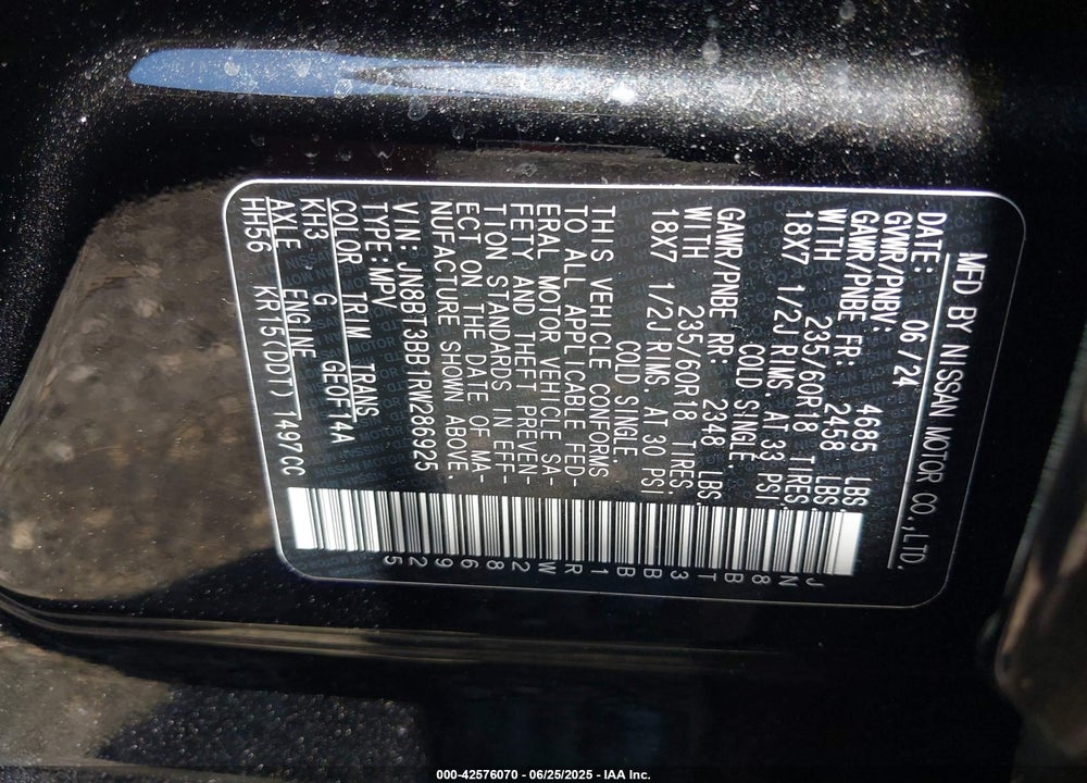2024 NISSAN ROGUE VIN: JN8BT3BB1RW286925