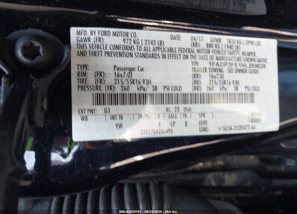 2017 FORD FOCUS SE VIN: 1FADP3FE1HL269626