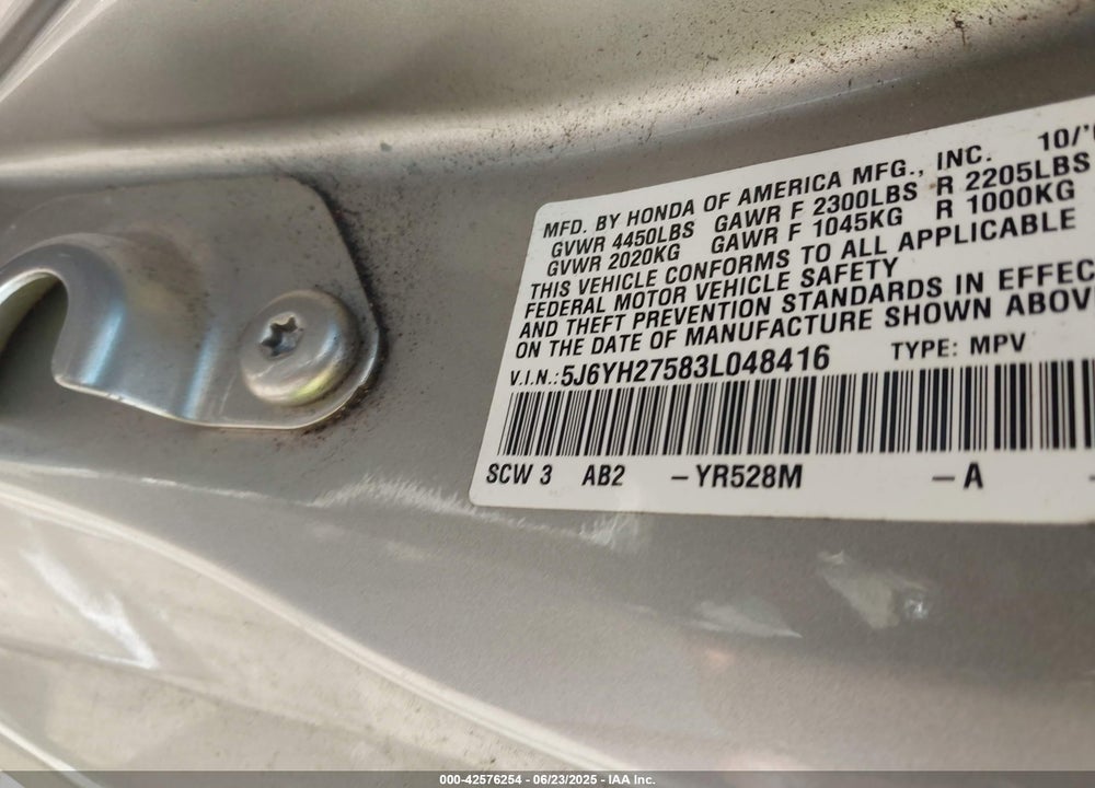 2003 HONDA ELEMENT EX VIN: 5J6YH27583L048416