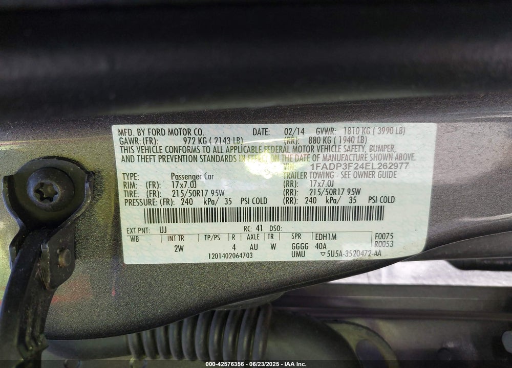 2014 FORD FOCUS SE VIN: 1FADP3F24EL262977