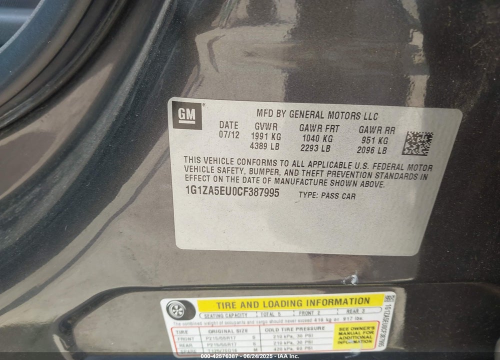2012 CHEVROLET MALIBU VIN: 1G1ZA5EU0CF387995
