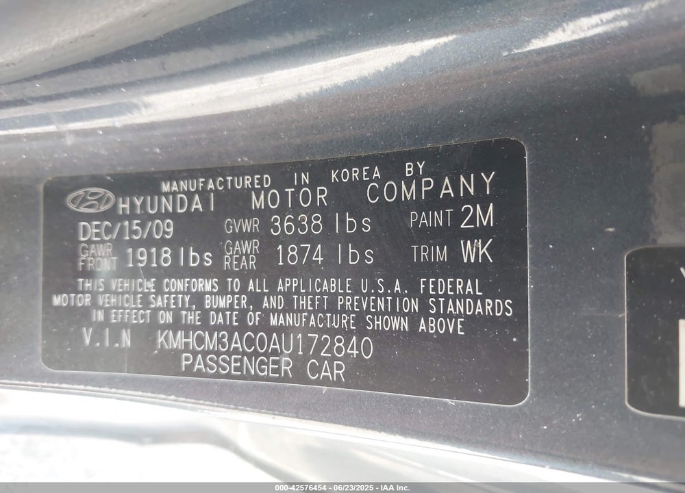 2010 HYUNDAI ACCENT GS VIN: KMHCM3AC0AU172840