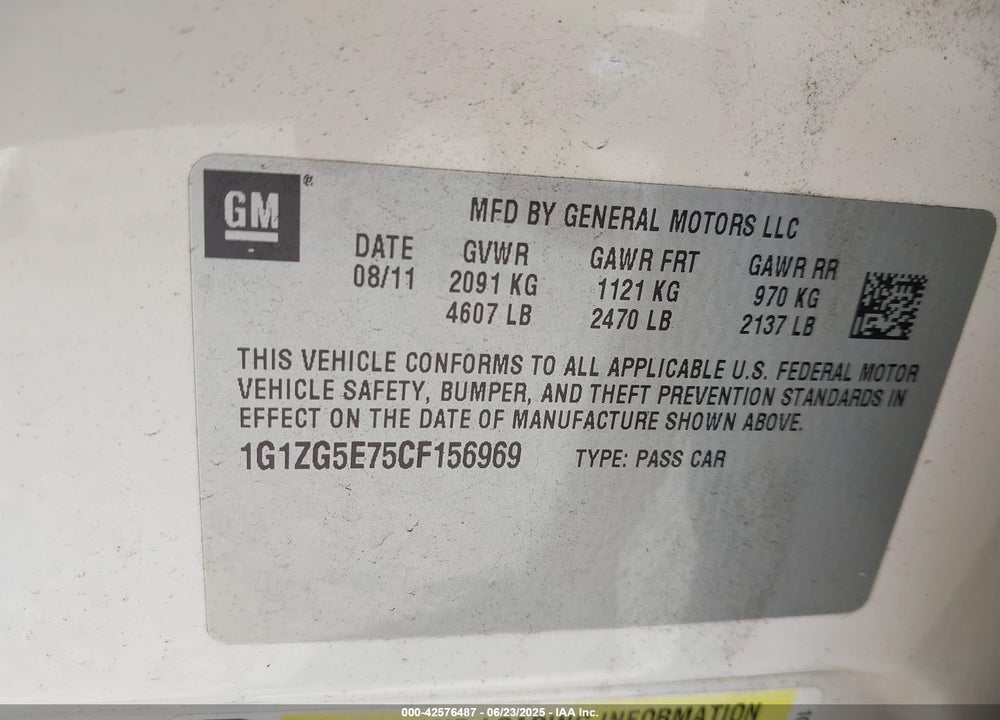 2012 CHEVROLET MALIBU VIN: 1G1ZG5E75CF156969