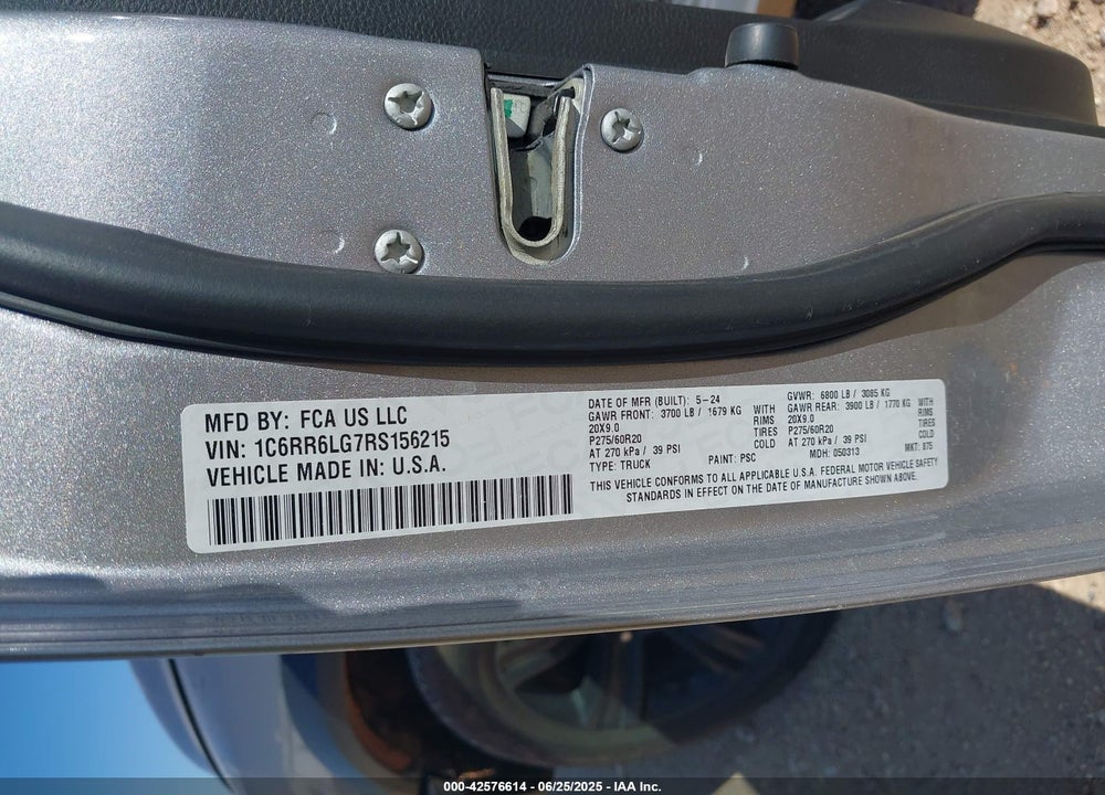 2024 RAM 1500 CLASSIC VIN: 1C6RR6LG7RS156215