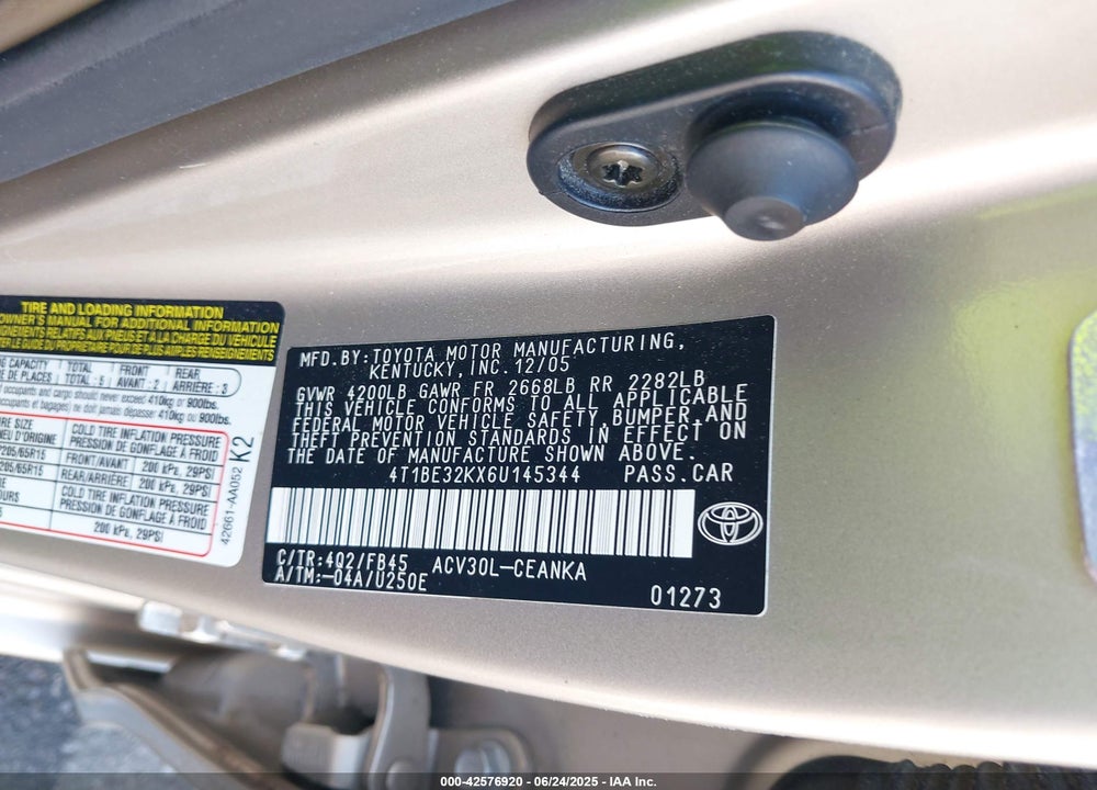 2006 TOYOTA CAMRY VIN: 4T1BE32KX6U145344