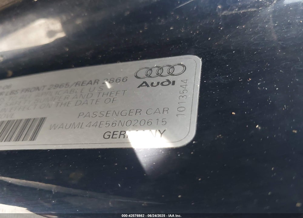 2006 AUDI A8 L VIN: WAUML44E56N020615