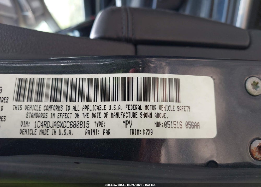 2013 DODGE DURANGO VIN: 1C4RDJAGXDC680815