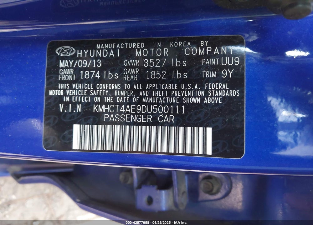 2013 HYUNDAI ACCENT VIN: KMHCT4AE9DU500111