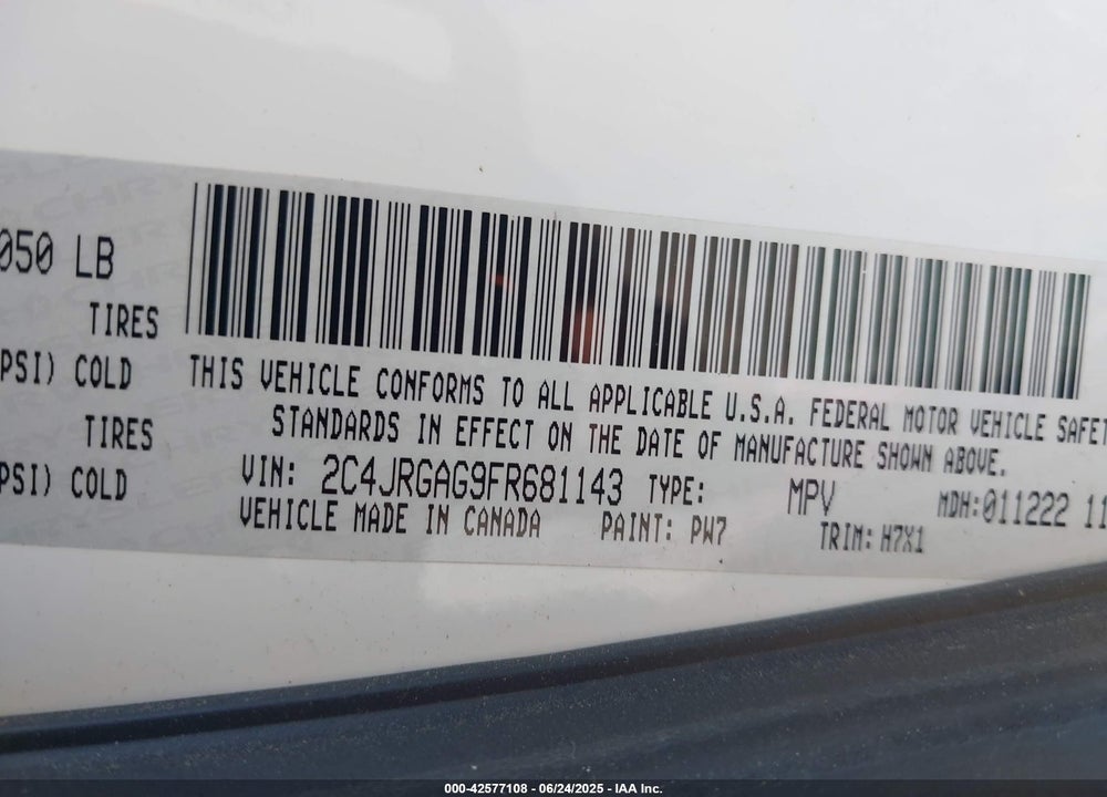 2015 RAM CARGO TRADESMAN VIN: 2C4JRGAG9FR681143