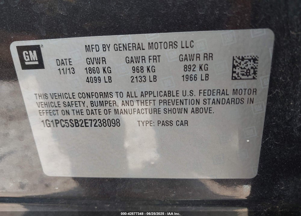 2014 CHEVROLET CRUZE VIN: 1G1PC5SB2E7238098
