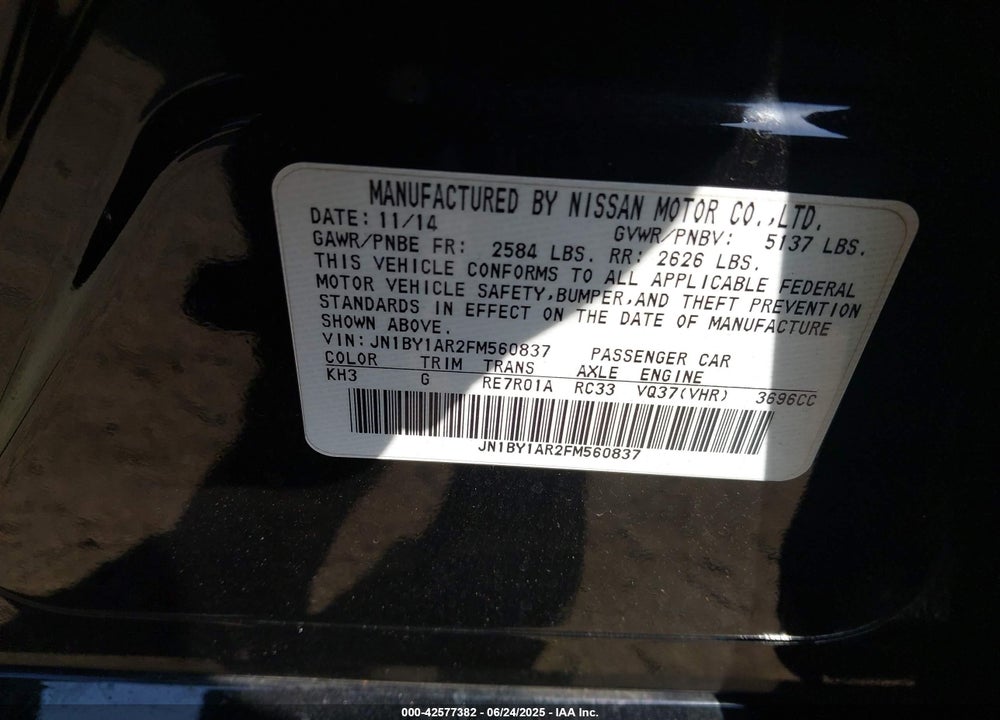 2015 INFINITI Q70 VIN: JN1BY1AR2FM560837
