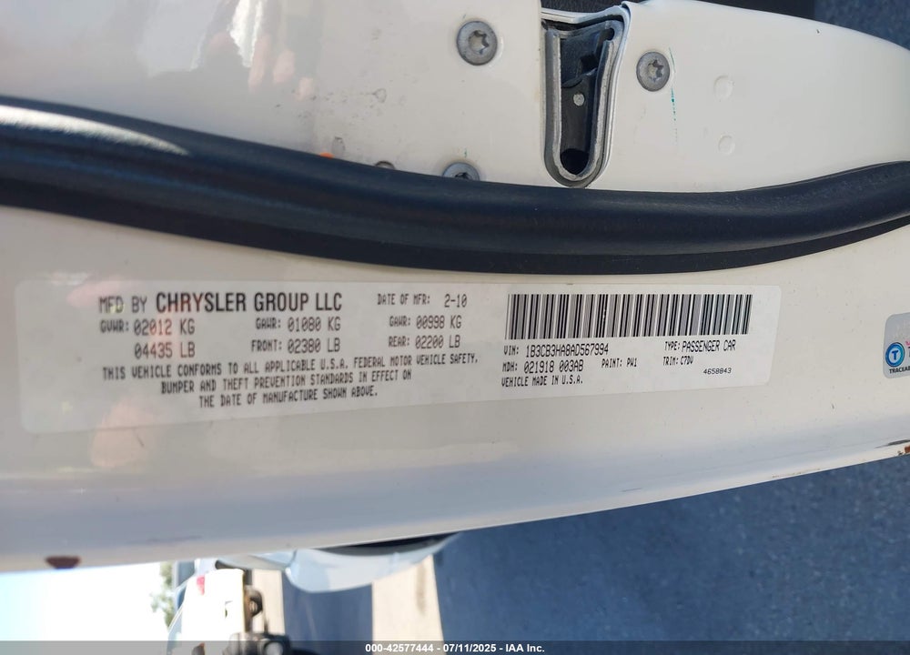 2010 DODGE CALIBER VIN: 1B3CB3HA8AD567994