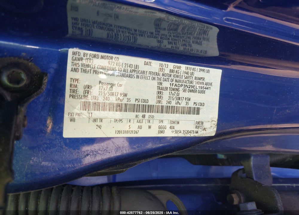 2014 FORD FOCUS VIN: 1FADP3N29EL195441