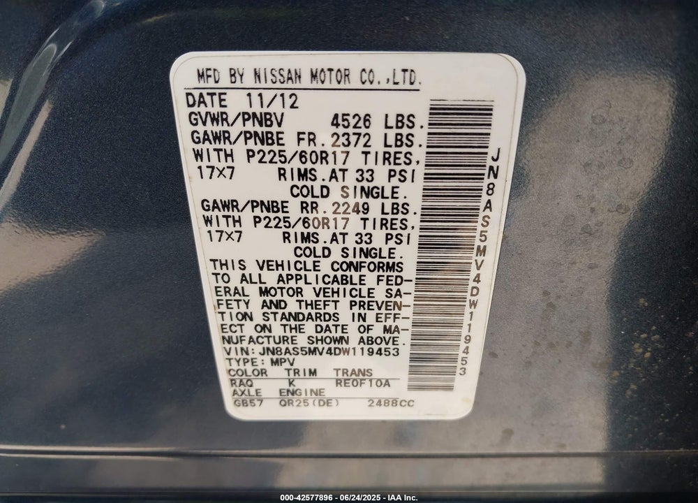 2013 NISSAN ROGUE VIN: JN8AS5MV4DW119453
