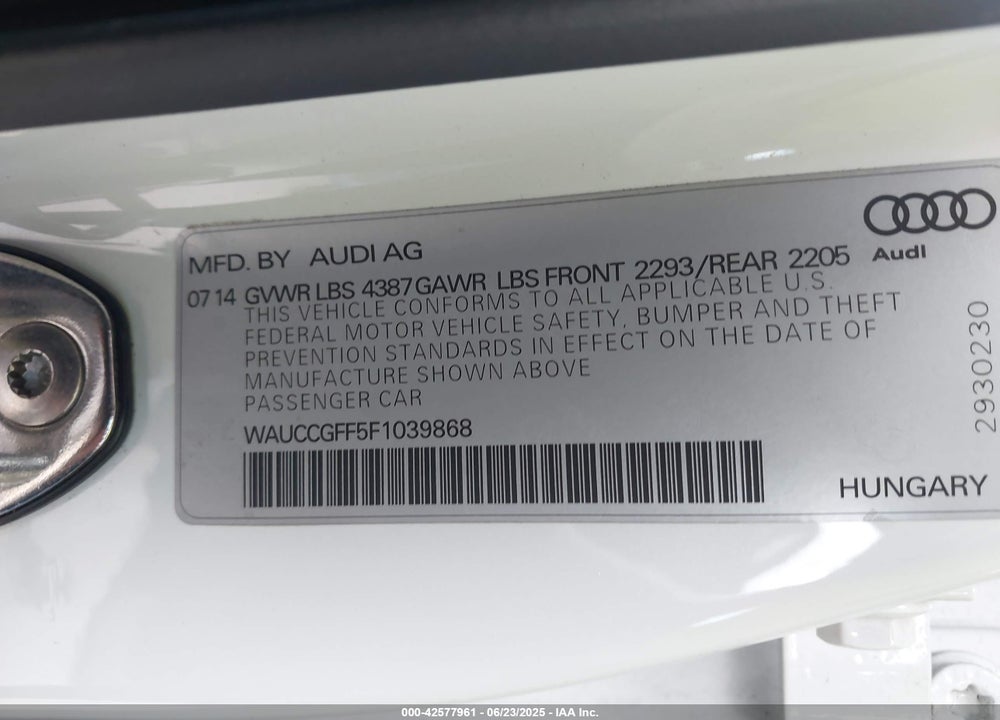 2015 AUDI A3 VIN: WAUCCGFF5F1039868