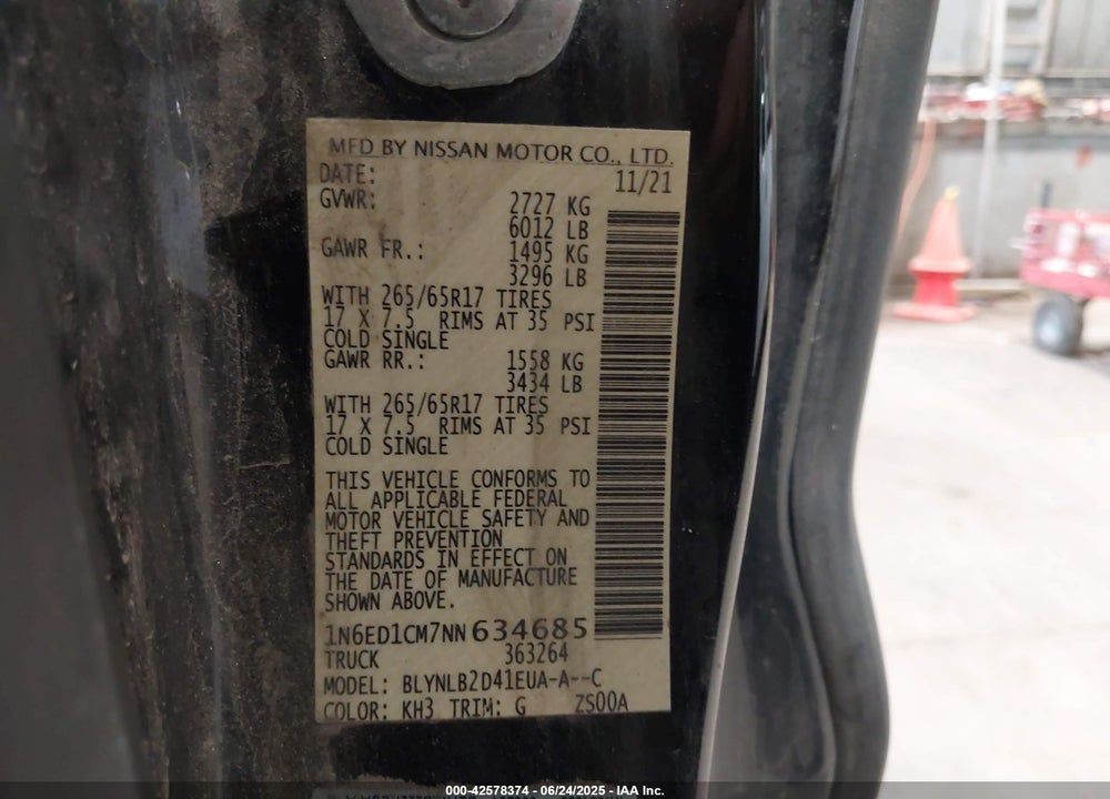 2022 NISSAN FRONTIER KING CAB SV 4X4 VIN: 1N6ED1CM7NN634685
