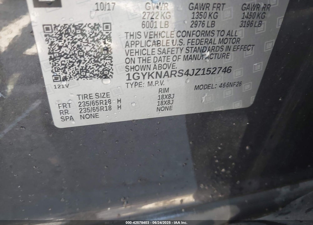2018 CADILLAC XT5 VIN: 1GYKNARS4JZ152746