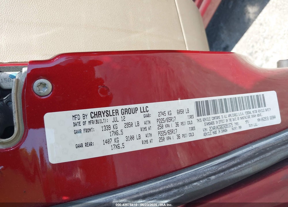 2012 VOLKSWAGEN ROUTAN SEL VIN: 2C4RVACG6CR391575