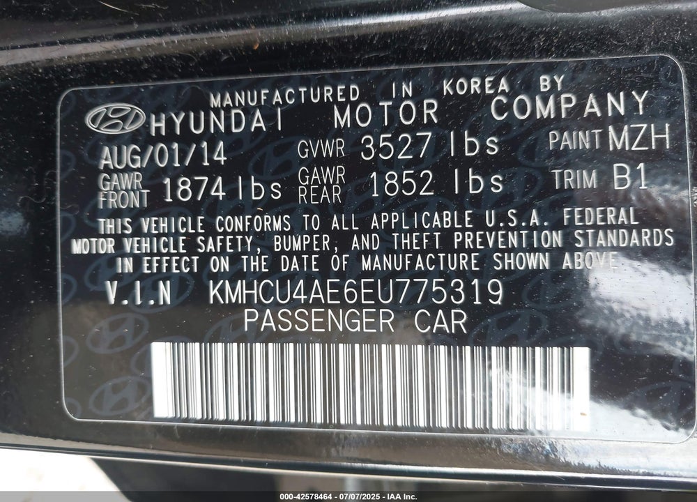 2014 HYUNDAI ACCENT VIN: KMHCU4AE6EU775319