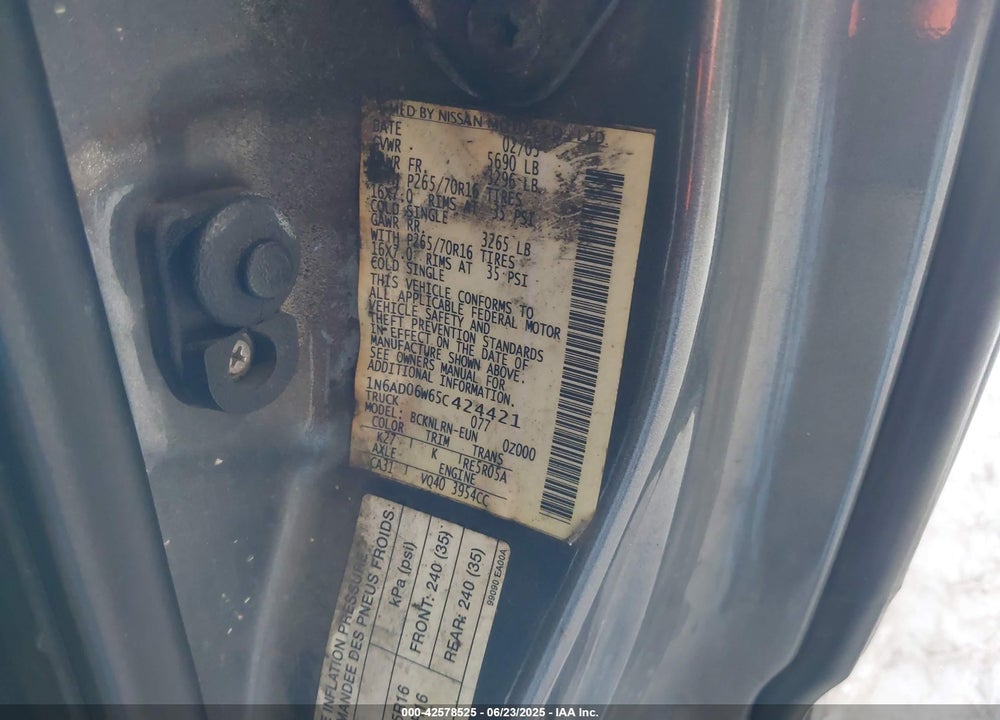 2005 NISSAN FRONTIER SE VIN: 1N6AD06W65C424421
