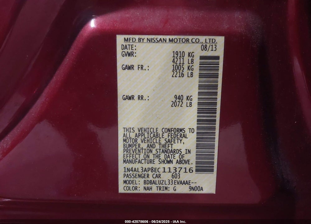 2014 NISSAN ALTIMA VIN: 1N4AL3AP8EC113716