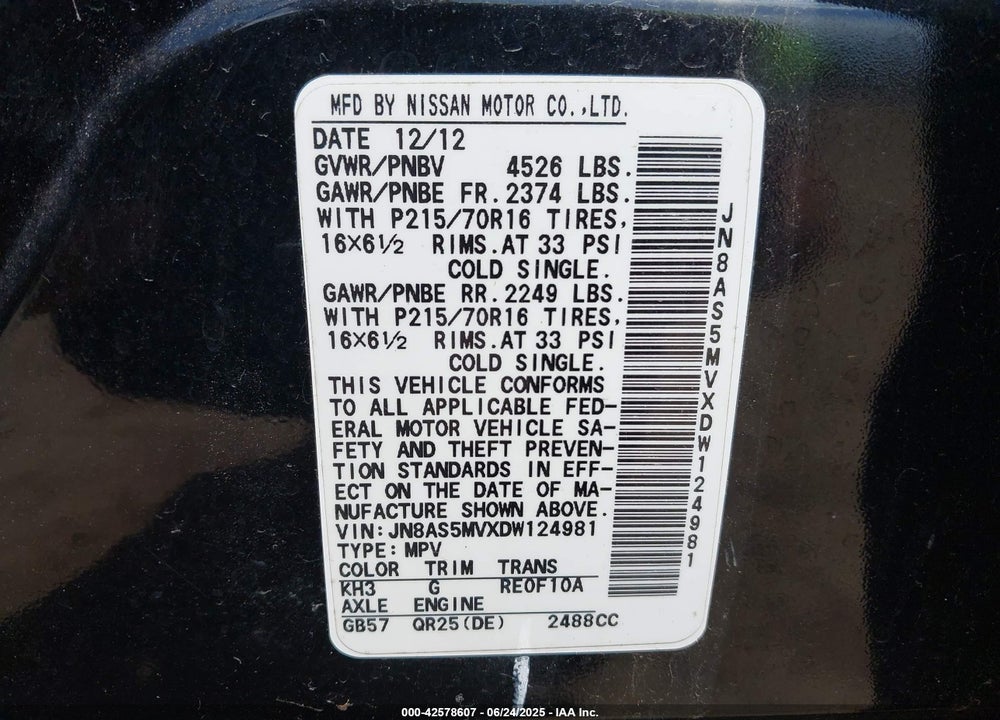 2013 NISSAN ROGUE VIN: JN8AS5MVXDW124981