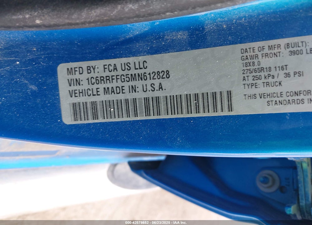 2021 RAM 1500 VIN: 1C6RRFFG5MN612828