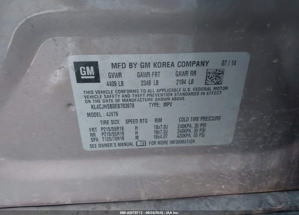2014 BUICK ENCORE VIN: KL4CJHSB0EB783978